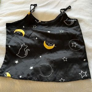 Satin Black Pajama Top Spaghetti Adjustable Straps